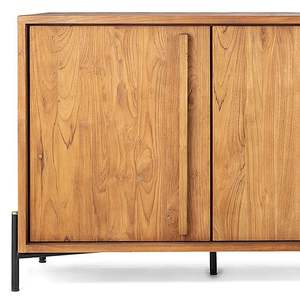 Aparador Industrial de 4 Puertas con Patas de Hierro con Recubrimiento de Polvo Negro, Madera de Teca Reciclada, Ecológico, para Comedor, Sala de Estar, Cocina, Almacenamiento - Product Image 5