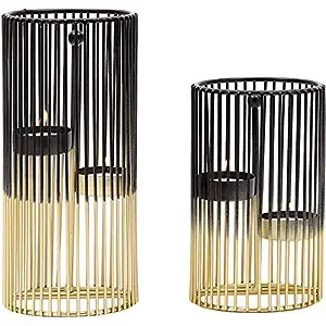 Decorative Gold and <b>Black</b> <b>Candlestick</b> Metal Pillar Candle <b>Holders</b> - Product Image 4