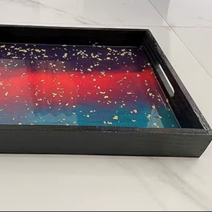 Plateau organisateur en résine de luxe avec incrustations pour cosmétiques, bijoux et accessoires essentiels, motifs floraux faits à la main, meilleure qualité WORLD CRAFT IMPEX - Product Image 1