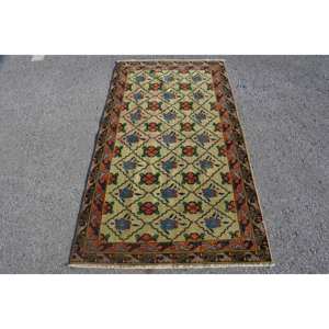 Green Orange Floral Wool <b>Rug</b> Large Rectangle 3.5' X 6.4' Traditional Patchwork Design for Hallway <b>Bedroom</b> Living Room New Latex - Product Image 1