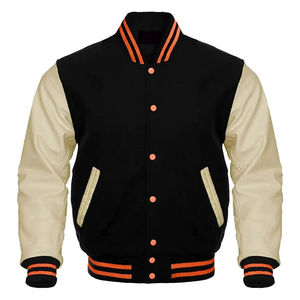 Blouson Bomber Baseball Varsity Respirant à Manches en Cuir Véritable et Corps en Laine Couleurs d'Équipe, Face en Toile – Meilleures Ventes - Product Image 1