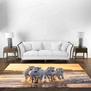 Alfombra Estampada con Caballos en la Playa - Alfombra de Lujo para Decoración del Hogar, Alfombra de Chenilla - Product Image 1