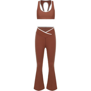 Conjunto de Yoga para Mujer, Top Corto Bandeau, Conjuntos de Fitness, Sujetador Deportivo Sin Costuras y Leggings, Conjunto de 2 Piezas para Mujer en Oferta - Product Image 1