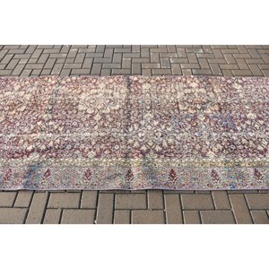 Turkish Vintage Rug, 3.8x9.9 ft <b>Runner</b> Rug, <b>Red</b> Bordered Rug - Product Image 3