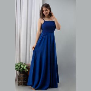 Blue Ball Gown Dress Scoop Neck Floor-Length Shirred Sequined <b>Decoration</b> Rhinestone Pearl Flower Decor A-Line for Parties <b>Proms</b> - Product Image 1