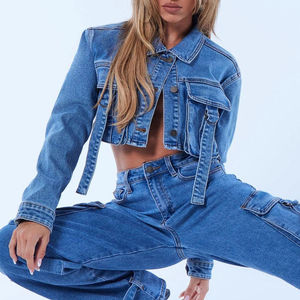 Best Quality Women's Washed <b>Denim</b> <b>Jackets</b> Trending Breathable Streetwear <b>Crop</b> <b>Jacket</b> Custom Made Cotton Filling Material Low MOQ - Product Image 4
