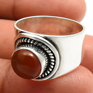 Anillo grueso de piedras preciosas de cornalina Natural, anillos de plata de ley 925 para mujeres y niñas, joyería antigua clásica hermosa hecha a mano - Product Image 1