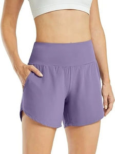 Short de fitness d'été taille haute pour femme séchage rapide avec cordon de serrage respirant et poche zippée fermeture à la taille élastique - Product Image 5