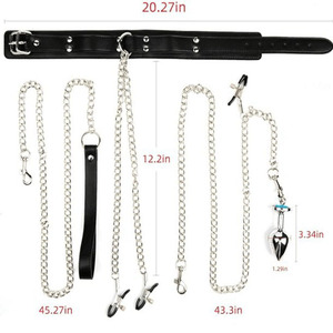 Collar de Cuero SM con Pinzas Metálicas para Pezones, Accesorios Íntimos para Parejas Adultas - Product Image 2