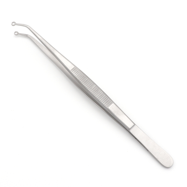 Premium Quality Stainless Steel Corn Suture Plier Angled Ring Tip 1.6mm 16cm Microsurgery Suturing Tweezer CE ISO Approved