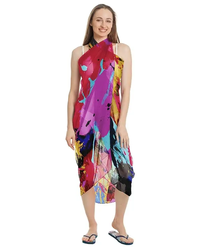Vente en gros femmes bikini maillot de bain sarong couvrir fleur imprimé rayonne robe de plage