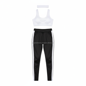 Ensemble de sport noir et blanc OEM personnalisé pour femme, ensemble de yoga avec bordure contrastante, soutien-gorge de sport à col rond et leggings taille haute, 2 pièces pour la gym - Product Image 5