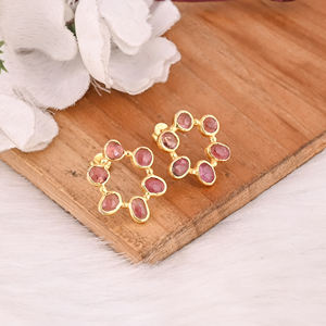 Magnifiques boucles d'oreilles en argent sterling 925 avec tourmaline pour femmes élégantes, boucles d'oreilles plaquées or de créateur faites à la main - Product Image 3