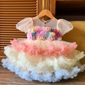 Vestido de flores 3D de alta calidad para niñas bebés de 3 niveles estilo princesa superventas para fiestas de otoño hecho Vietnam OEM ODM niños - Product Image 3