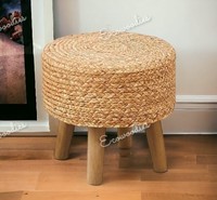 Pouf et tabouret en bois de jute rond décoratif naturel pouf et poufs pied meubles de salon console en incrustation d'os