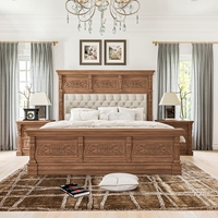 Cadre de lit King Size de luxe, style moderne du milieu du siècle, en teck massif sculpté à la main, avec tête de lit capitonnée, écologique et confortable
