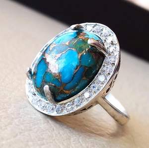 แหวนผู้หญิงพลอยเทอร์ควอยซ์สีน้ำเงินธรรมชาติ แหวนประจำเดือนธันวาคม แหวนแต่งงานแบบซ้อนได้ เครื่องประดับแหวนเงินแท้ 925 - Product Image 3