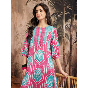 ชุดคุร์ตาแขนสามส่วนพิมพ์ลายสีชมพูสำหรับผู้หญิงสำหรับฤดูใบไม้ผลิ/ฤดูร้อน - Product Image 3