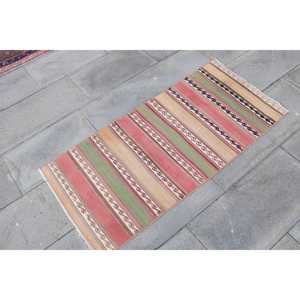 Kilim Vintage Rug, 1.9x4 ft Turkish Rug, <b>Red</b> Floral <b>Wool</b> Rug - Product Image 3