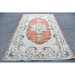 Grand tapis turc vintage 5,7x9 pieds, tapis persan brun en laine - Product Image 1