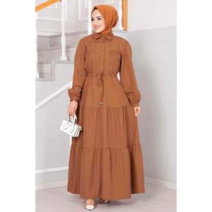 ชุดฮิญาบยาวแบบมีกระดุมครึ่งเม็ดสีน้ำตาลเข้มแบบดั้งเดิมเครื่องประดับเสื้อผ้าของชาวมุสลิม - Product Image 1