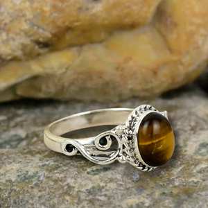Handmade 925 Sterling Silver Eternity Vermeil <b>Ring</b> Unique Classic Design with Natural <b>Tiger</b> <b>Eye</b> Gemstone Bezel Setting - Product Image 5