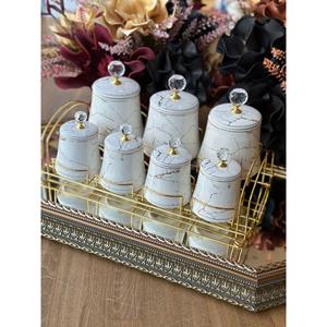 Portaspezie 7 pezzi Rossev marmo bianco con supporto - Product Image 2