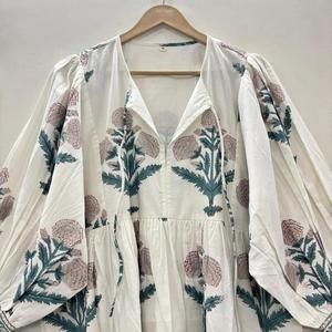 Haute qualité femmes robe mi-longue bohème coton Floral main bloc imprimer ample parfait été décontracté tunique courte cadeau parfait - Product Image 2