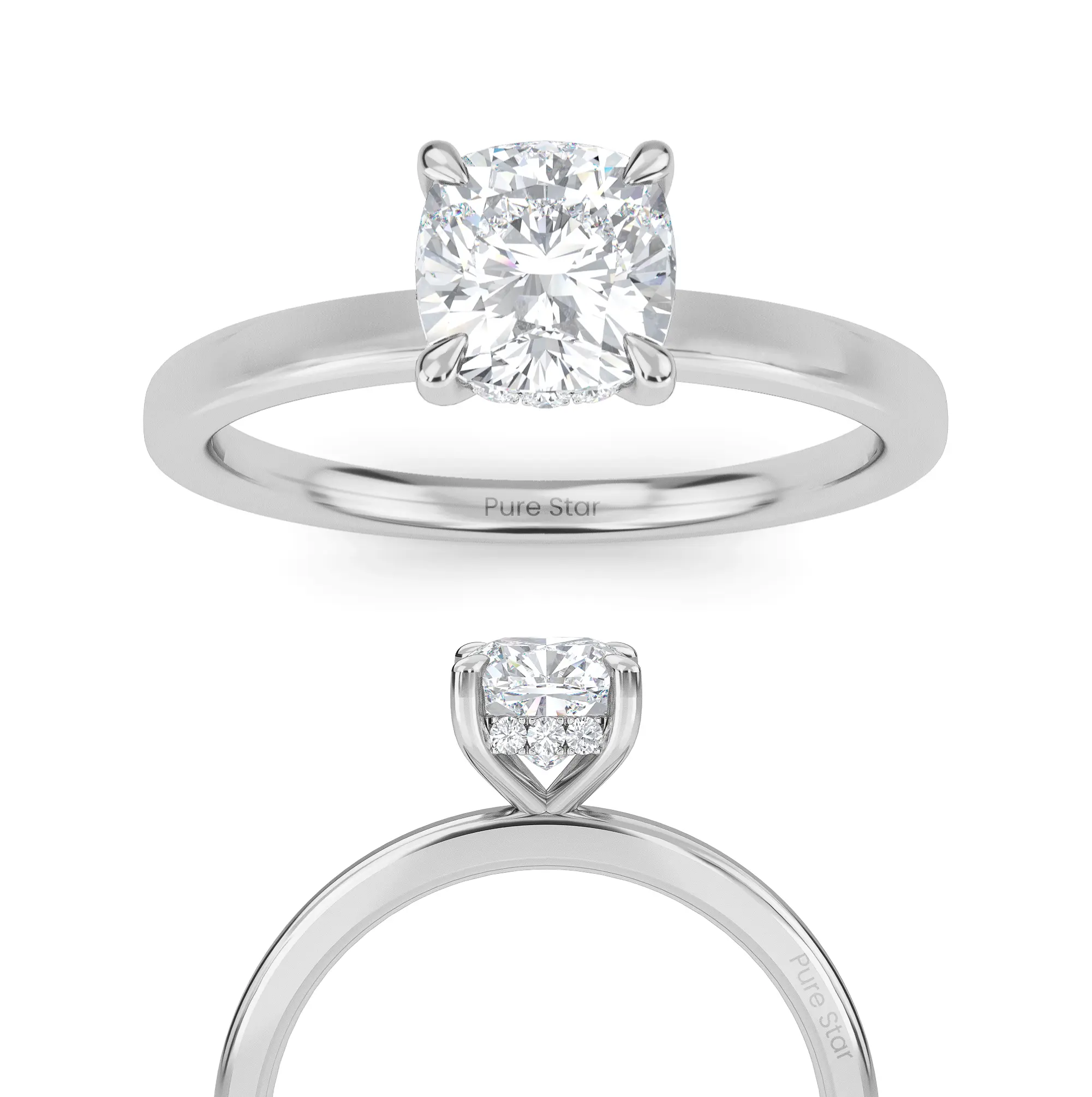 Angelina Cushion Cut IGI Certified Solitaire Diamond Ring Bague de mariage Hidden Halo Bague de fiançailles