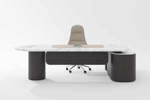 Escritorio Ejecutivo en Forma <span class=keywords><strong>de</strong></span> L <span class=keywords><strong>de</strong></span> Madera Sólida <span class=keywords><strong>de</strong></span> Lujo con Superficie <span class=keywords><strong>de</strong></span> Mármol y Cajón para Archivos - Product Image 2