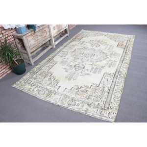 Alfombra Vintage Grande de 5.4x9 pies, Alfombra Turca de Lana Ombré en Blanco y Gris - Product Image 1