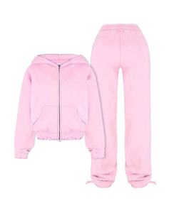 Conjunto de Sudadera con Capucha Corta con Parche Bordado y Pantalones Deportivos con Lavado Ácido, Conjunto de Sudadera con Capucha de Manga Larga, Chándales Personalizados Unisex, 100% Algodón, Primavera Vintage - Product Image 2