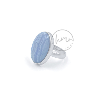 Haute qualité naturel bleu dentelle Agate ovale bague en pierres précieuses 925 en argent Sterling fait à la main déclaration bijoux pour les femmes - Product Image 4