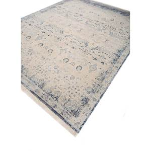 Alfombra Viscaya de Lana y Seda Anudada a Mano, Color Marfil, Modelo AKWS-1504, con Patrón Floral, para Sala de Estar, Dormitorio, Pasillo, Rectangular, Tipo Rompecabezas - Product Image 2