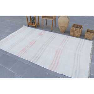Alfombra vintage de 4.6x8.5 pies, alfombra con diseño de plantas y árboles blancos, de lana - Product Image 4
