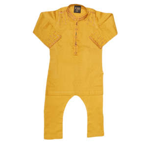 Traje Kurta Shalwar Bordado para Niños - Color Mostaza - Product Image 3