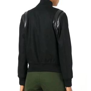 Yellow varsity jacket men Black PU leather sleeves Regular fit turn-down collar Casual autumn wear jacket - Product Image 2