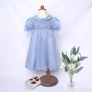 OEM ODM kids smock dress customized handmade embroidery Sky Bue Dress wholesale Chiclore 1-7 years 2023 Chiclore