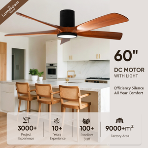 60 Inch Flush Mount <b>Ceiling</b> Fan with <b>Light</b>, Solid Wood Blades APP and <b>Remote</b> <b>Control</b> Quiet DC Motor Dimmable LED - Product Image 1