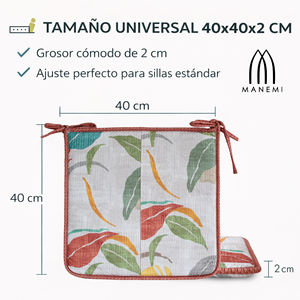 Cojín para Silla Repelente al Agua de 40x40x2 cm, Fácil de Limpiar con Correas de Sujeción, Uso en Interiores y Exteriores, Cojines y Almohadas para Exteriores - Product Image 5