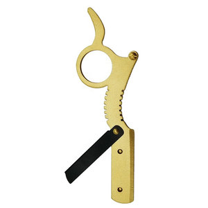 Maquinilla de afeitar de barbero de borde recto dorado y negro, hoja de afeitar plegable, característica de seguridad única, desechable para cara, cuerpo, Bikini, uso de axilas - Product Image 3