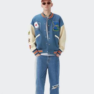 Blousons universitaires pour hommes en laine personnalisée avec manches en polyester, col montant, design mode extérieur, style hip-hop, blousons Letterman - Product Image 3