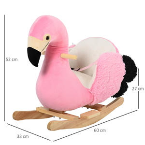 HOMCOM-Cheval à bascule rose, flamant rose en bois pour enfants à partir de 18 mois, avec ceinture de sécurité - Product Image 3