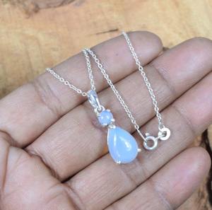 Colgante clásico de estilo bohemio para mujer, joyería de plata de ley 925, piedras preciosas de opalita lechosa, hecho a mano colgante, regalo - Product Image 2