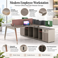 Poste de travail de bureau moderne modulaire double poste en L avec écran en tissu pour zone de projet/studio