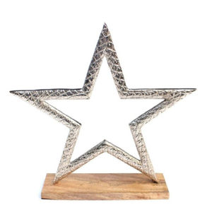 Étoile en métal argenté de haute qualité faite à la main sur une base en bois de manguier, décoration de table de Noël moderne, ornement cadeau, sculpture en fer - Product Image 6