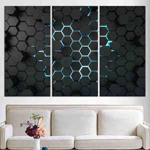 Elegante decoración hexagonal negra para loft - Obra de arte impresa en lienzo, JUEGO DE 3 LIEZNAS - Product Image 1