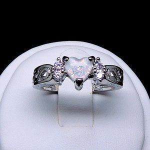 Anillo de piedra de ópalo de diseño elegante en forma de corazón, Plata de Ley 925, compromiso de aniversario de boda para mujer, joyería fina, piedra de diamante - Product Image 2