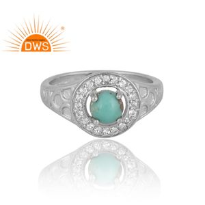 Diseño caliente plata Arizona turquesa y topacio blanco anillo de piedras preciosas mujeres diseño personalizado joyería para mujeres regalo para ella - Product Image 3