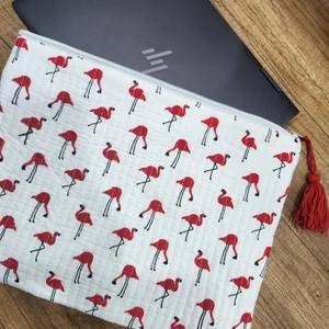 À la mode Vintage affaires matelassé pochette pour ordinateur portable imprimé flamant rouge Durable léger tissu imperméable fermeture à glissière élégant - Product Image 2